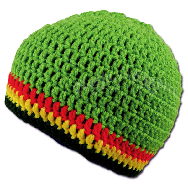 Rasta Crochet Beanie Hat Bright Green