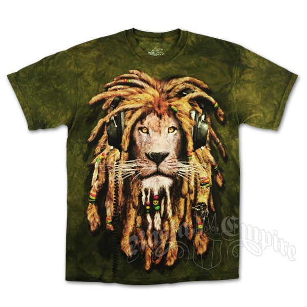 Rasta DJ Lion Olive Green Tie Dye T-Shirt - Men's