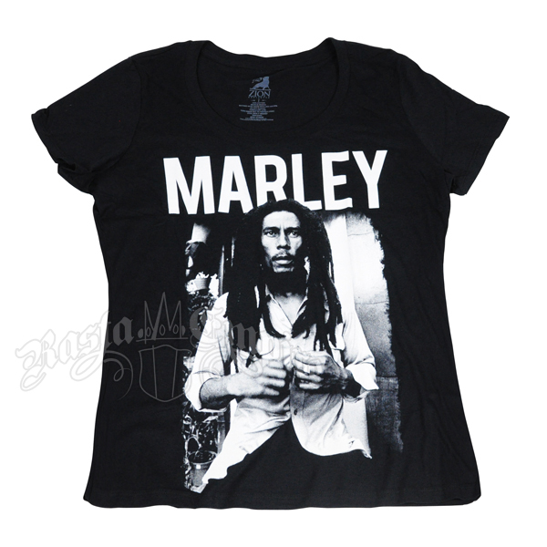 Bob Marley B & W Plus Size Black Scoop Neck Top - Women's