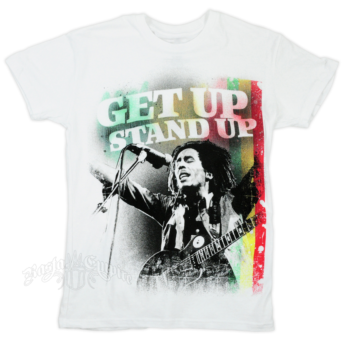Bob Marley Rasta Get Up Stand Up White T-Shirt - Men's