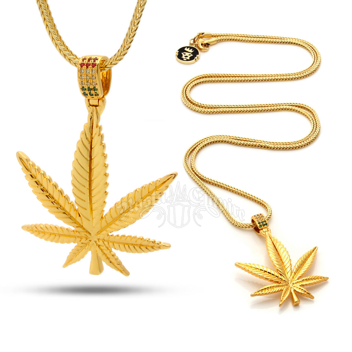 Weed Leaf Rasta Stones Gold Necklace Rastaempire Com Weed Leaf Rasta Stones Gold Necklace