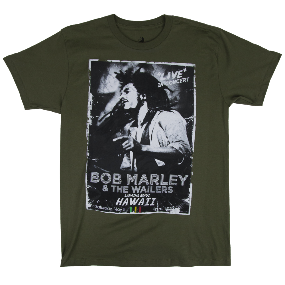 Bob Marley Hawaii Concert Olive TShirt Men’s Bob Marley Clothing