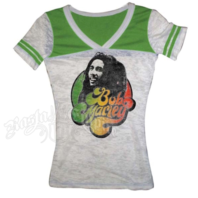 Bob Marley Football Style White/Green T-Shirt - Women's