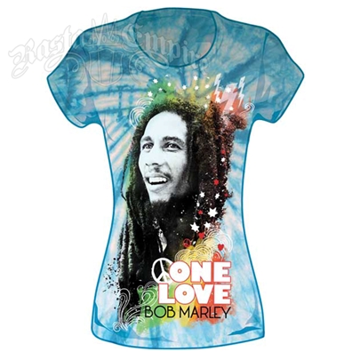Bob Marley Peace One Love Blue Tie Dye T-Shirt - Women's