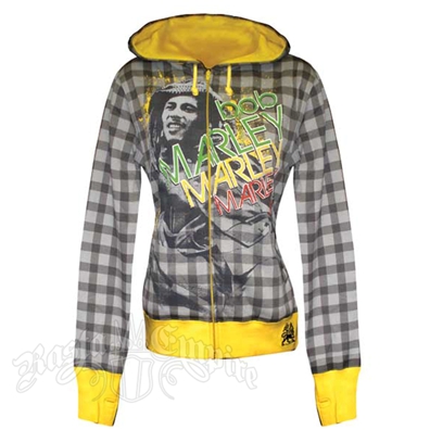 Bob Marley Lounge Yellow and Gray Plaid Zip Hoodie - Women's
