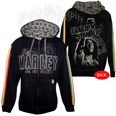 Bob Marley Get Up Stand UP Black Zip Hoodie - Men's