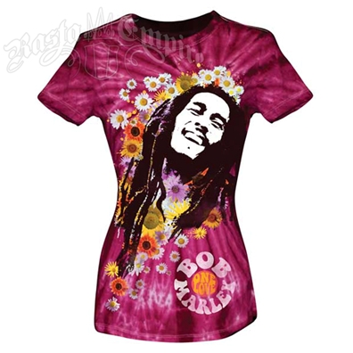 Bob Marley One Love & Flowers Fuschia Tie Dye T-Shirt - Women's