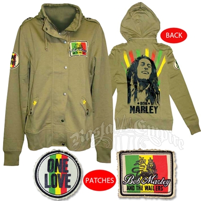 Bob Marley One Love Military Green Zip Hoodie - Women's