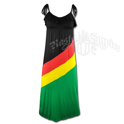 Rasta and Reggae Ruffle Top Long Dress With Stripes