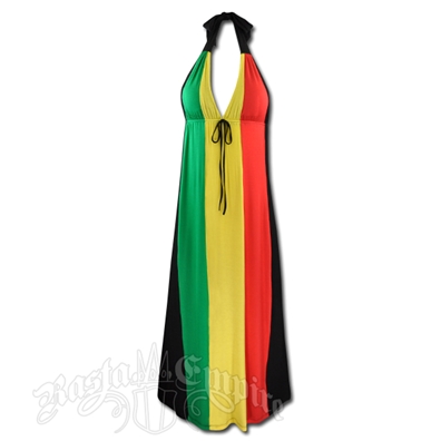 Rasta and Reggae Long Halter Dress with Tie