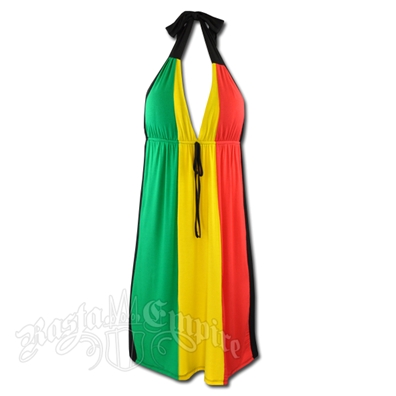 Rasta and Reggae Short Halter Dress with Tie