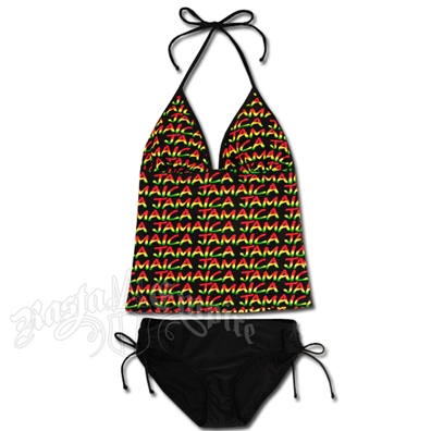 Rasta Jamaica Stripe Graffiti Tankini Swimsuit
