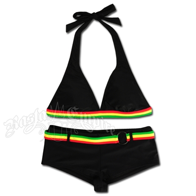 Rasta Halter & Boy Short Bikini Swimsuit