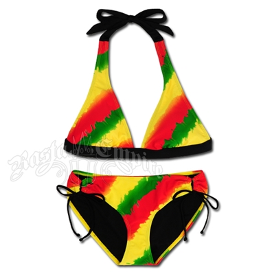Rasta Tye Dye Halter & Loop Side Tie Bikini Swimsuit