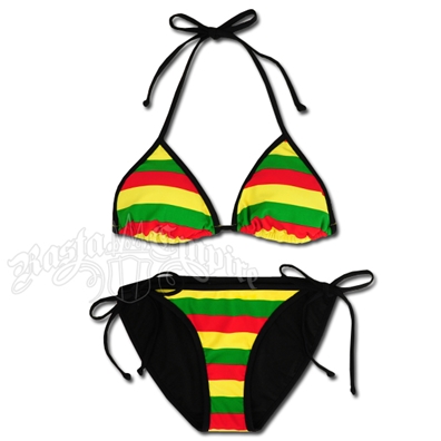 Rasta Stripe Triangle & String Bottom Swimsuit