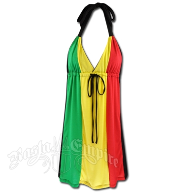Rasta and Reggae 3 Panel V Neck Halter Short Dress