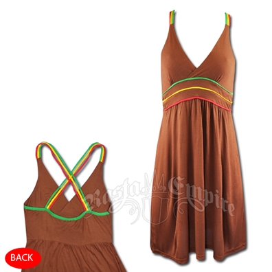 Rasta V Neck Cover Up Short Dress - Brown