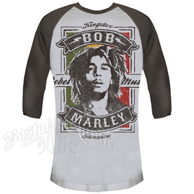 Bob Marley Rebel Music VintageWht/Smoke Baseball Shirt - Men's
