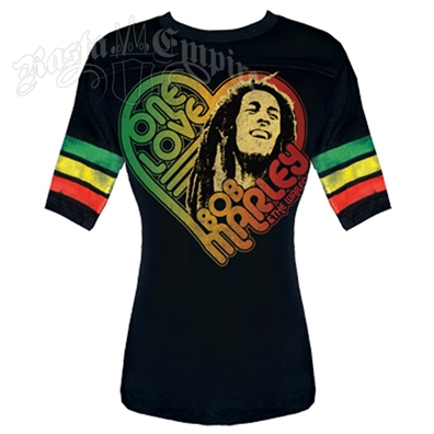 Bob Marley One Love Black Football T-Shirt - Women's