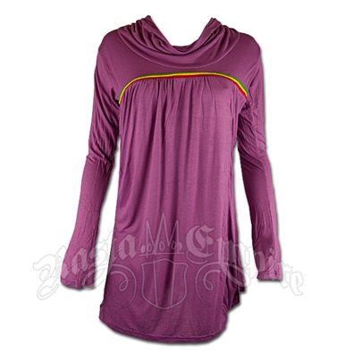 Rasta Cowl Neck Long Sleeve Short Dress - Plum