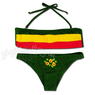 Rasta Stripe Tube Top Bikini Swimsuit