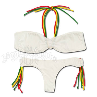 Rasta White Tube Top & Thong Bottom Bikini Swimsuit