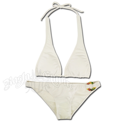 Rasta White Triangle Top & Ring Bottom Bikini Swimsuit
