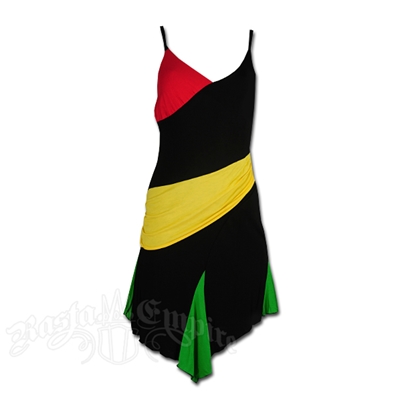 Rasta and Reggae Spaghetti Strap Pleat Short Dress