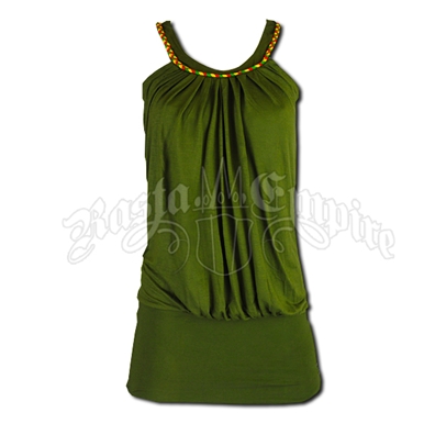 Rasta Braided Round Collar Straps Mini Dress - Sage