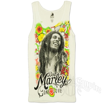 Bob Marley One Love Flower White  Ribbed Tank - Women's