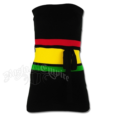 Rasta and Reggae Wide Stripe Knit Tube Long Top with Belt