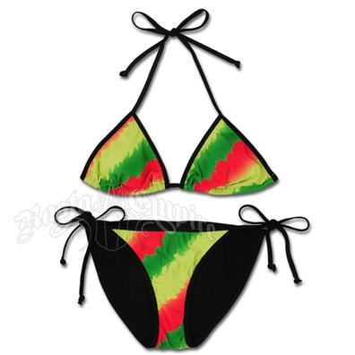 Rasta Tie Dye Triangle & String Bottom Swimsuit