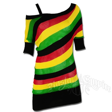Rasta and Reggae Multi Stripe Unbalanced Tunic Top