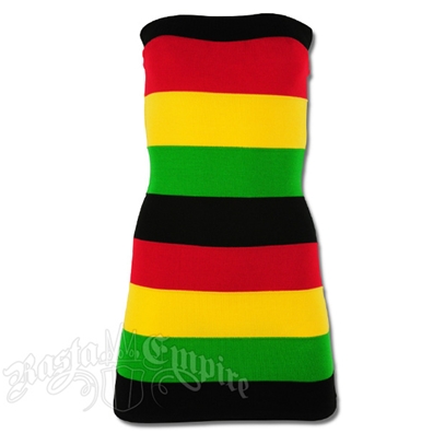 Rasta and Reggae Multi Stripe Knit Tube Top Mini Dress