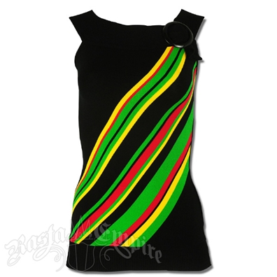 Rasta and Reggae Knit Round Collar Long Top With Accent Buckle