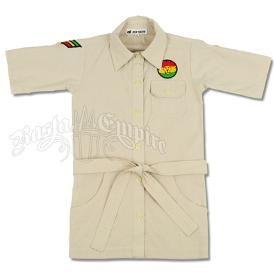 Dub Wise Little Girls Rasta Button Down Shirt - Tan