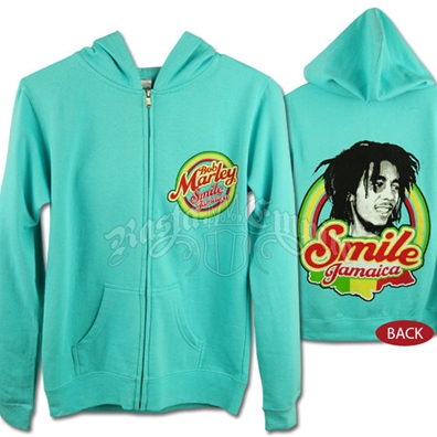 Bob Marley Smile Jamaica Aqua Zip Hoodie - Women's