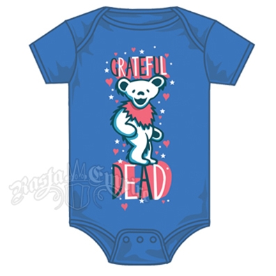 Grateful Dead Heart and Stars Bear Creeper - Turquoise