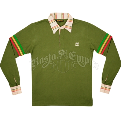 Dub Wise Rasta Stipe Olive L/S Rugby Shirt - Men’s