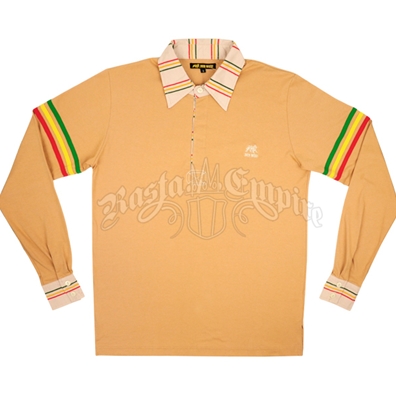 Dub Wise Rasta Stripe Tan  L/S Rugby Shirt - Men’s