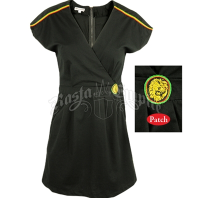 Dub Wise Rasta Lion Crossover V-Neck Black Dress – Women’s