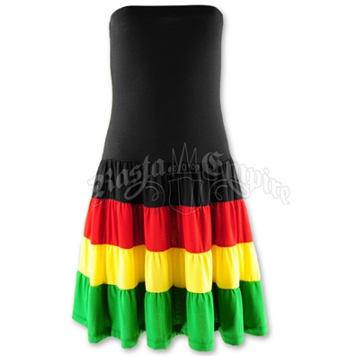 Rasta and Reggae Tiered Ruffle Tube Top Short Dress