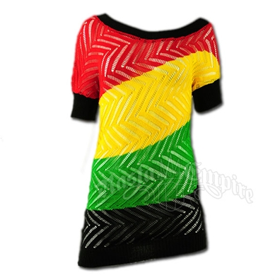 Rasta and Reggae Herringbone Unbalanced Tunic Top