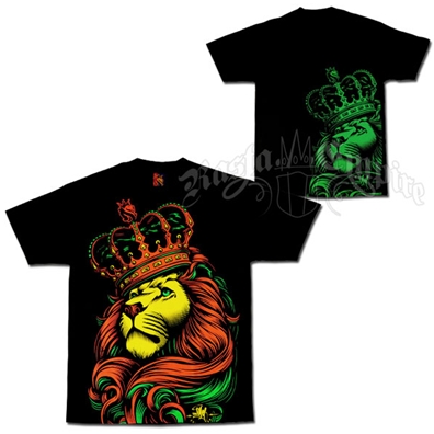 Rasta Lion and Crown Black T-Shirt - Men's