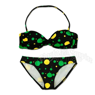 Jamaican Dot Twist Front Bandeau and Bottom Bikini Swimsuit