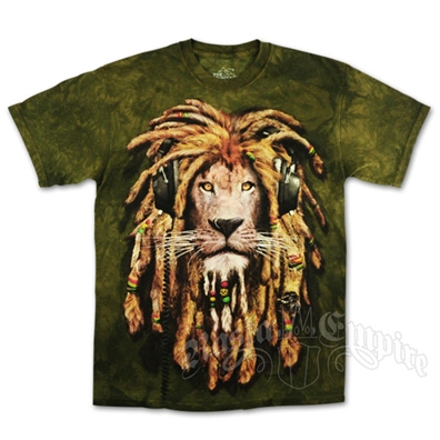 Rasta DJ Lion Olive Green Tie Dye T-Shirt - Men's