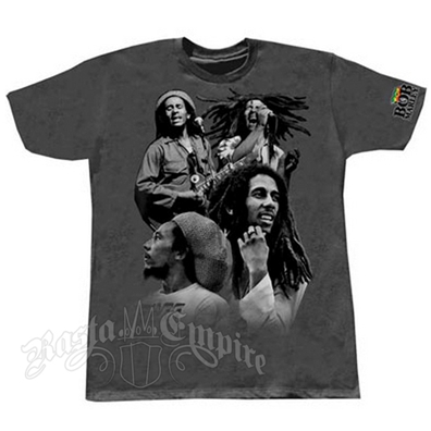 Bob Marley Collage Many Faces Charcoal T-Shirt - Men's