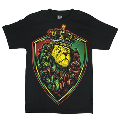 Rasta Crown Shield Lion Black T-Shirt - Men's