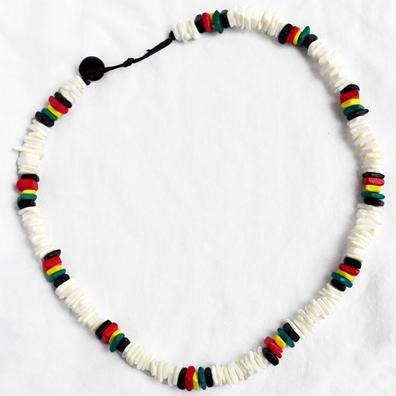 Rasta and White Shell Necklace