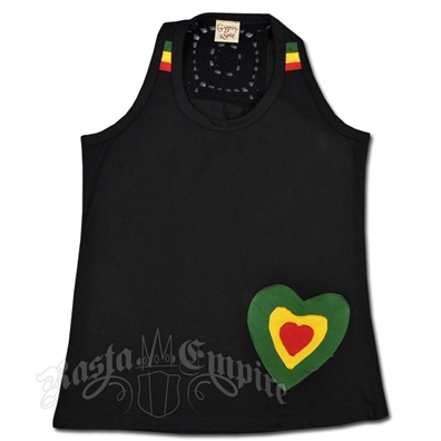 Rasta Cotton Tank Top with Heart - Black